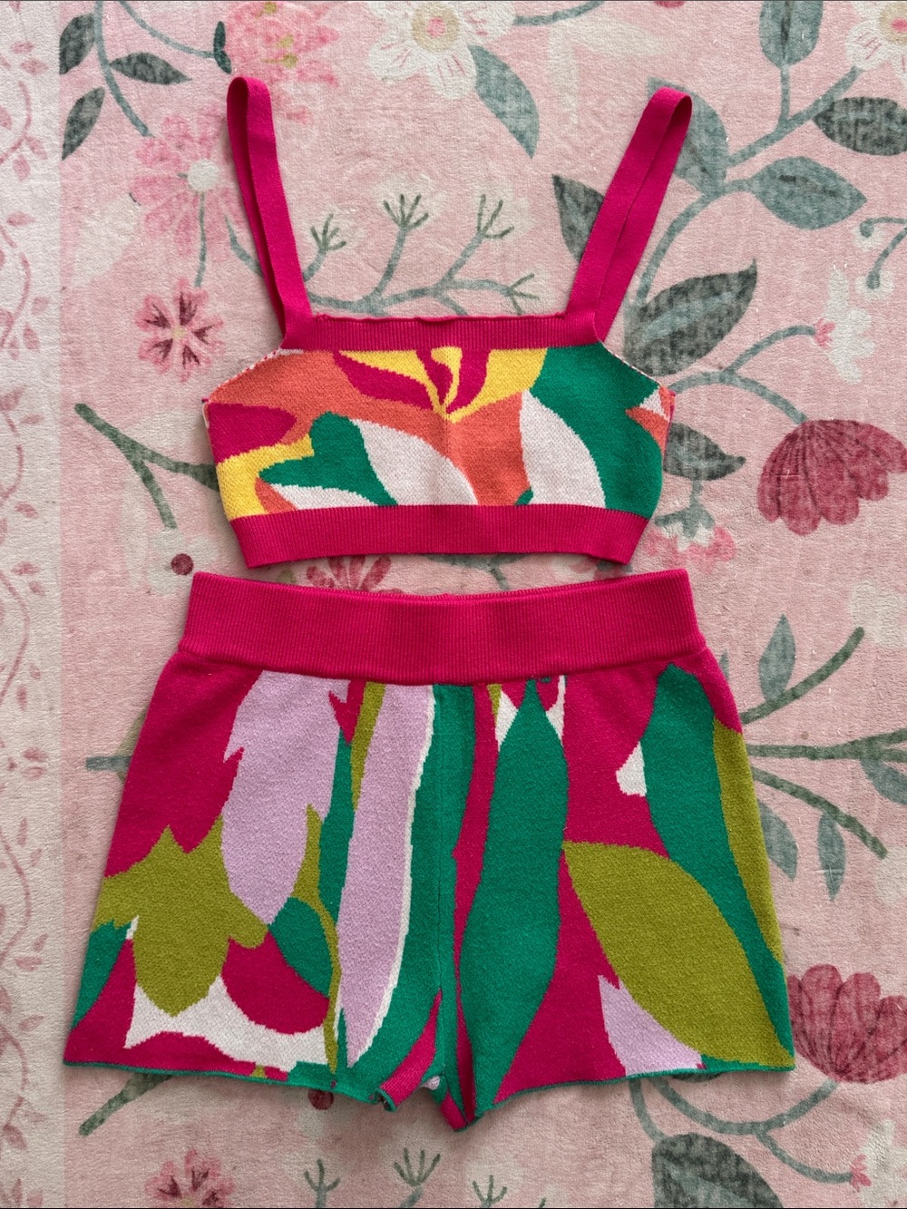 Peppermayo Hot Pink  Tropical Floral-Print Knit Top & Short set